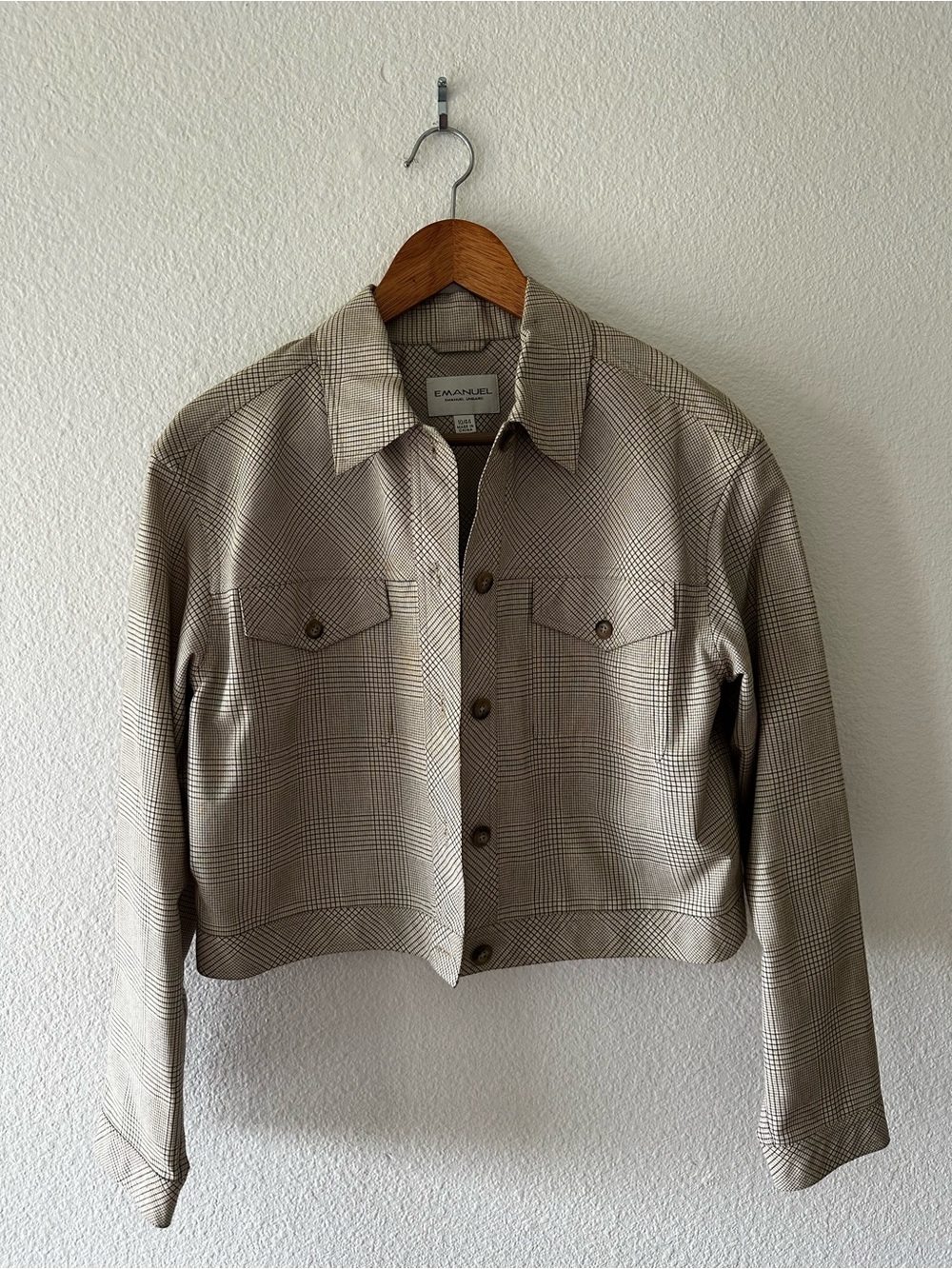 Emanuel Ungaro Plaid Beige Cropped Jean Jacket